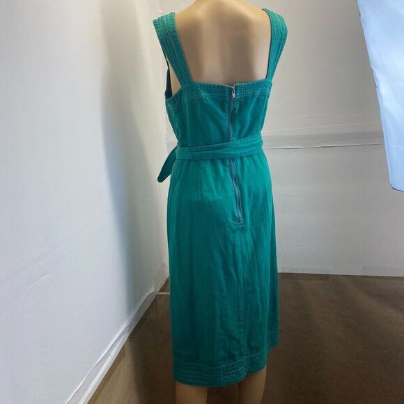 Anthropologie Maeve Elizabeth Green Side Button Denim Green Dress‎ Size 4 Used - Picture 6 of 16